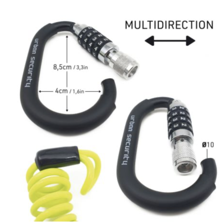 Urban - Antivol casque à code - Mousqueton + Câble antivol