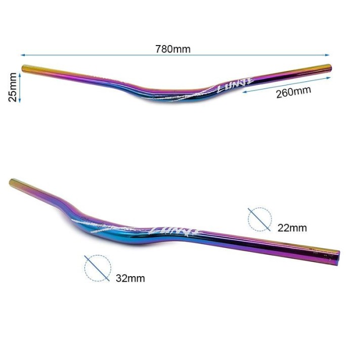 Guidon de 780 mm avec élévation de 25 mm multicolore