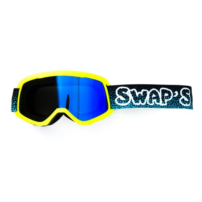 Masque Cross BUBBLE KID - JAUNE FLUO - Bandeau BLEU - Ecran Iridium Bleu