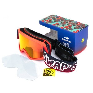 Masque Cross BUBBLE KID - ROUGE - Bandeau BLEU - Ecran Iridium ROUGE /OR