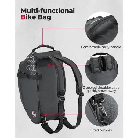 Sac Porte-Bagages Arrière, Plusieurs Compartiments avec Poignée de Transport et Bandoulière
