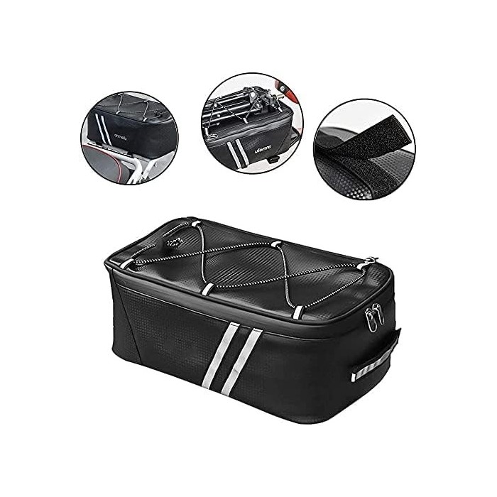 Sac de Vélo Électrique Étanche - Sacoche de Siège avec Rangement, Coffre pour Porte-vélos, Bande Réfléchissante - Noir (8L)
