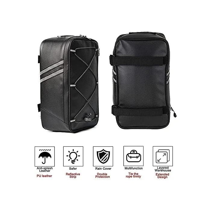 Sac de Vélo Électrique Étanche - Sacoche de Siège avec Rangement, Coffre pour Porte-vélos, Bande Réfléchissante - Noir (8L)