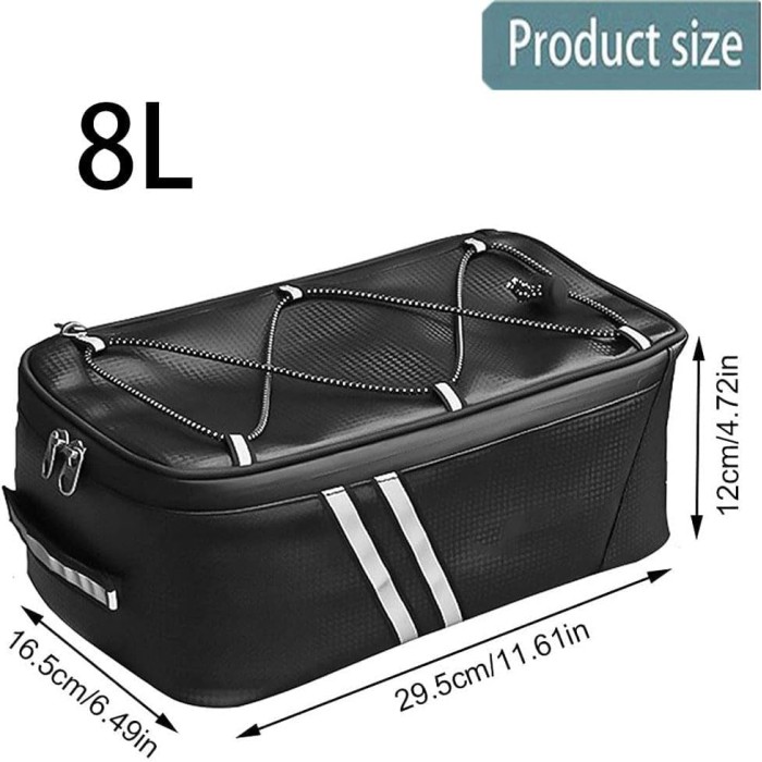 Sac de Vélo Électrique Étanche - Sacoche de Siège avec Rangement, Coffre pour Porte-vélos, Bande Réfléchissante - Noir (8L)